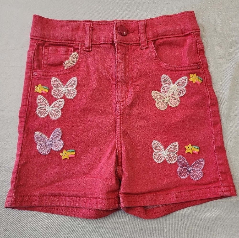 Guess Upcycled Pink Butterfly Embroidered Denim Shorts Girls Size 10